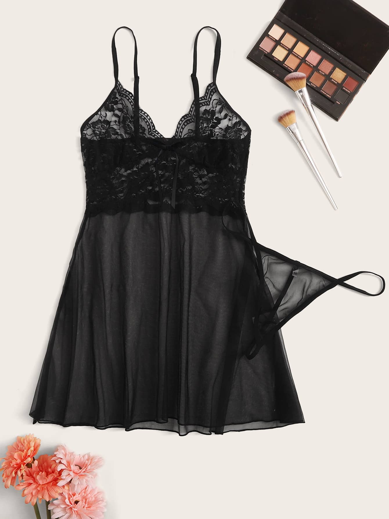 Floral Lace Slips With Thong