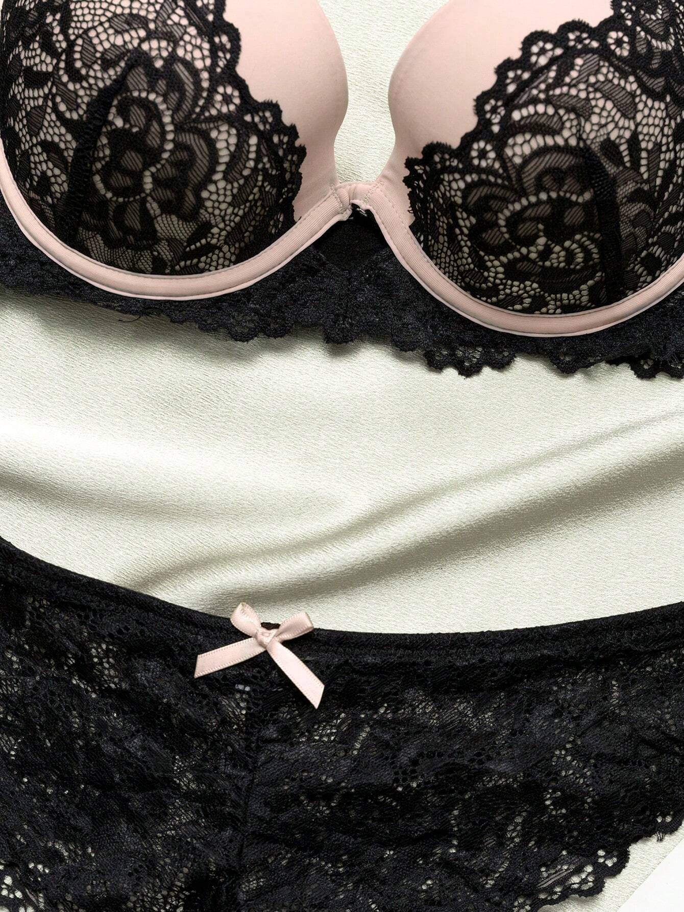 Nina Bonheur 2pcs Women's Swimsuit Fabric + Lace Molded Cup Underwear Set