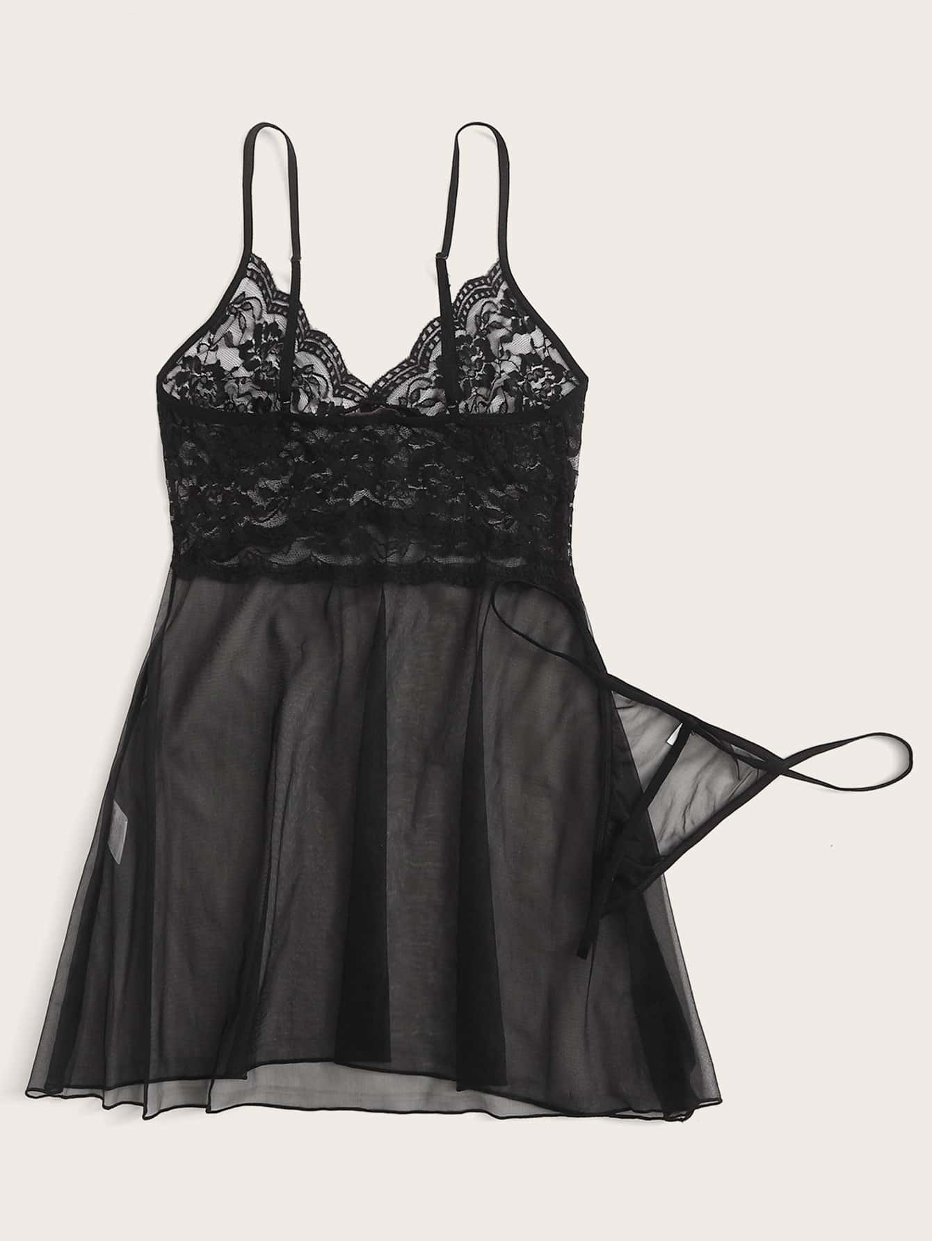 Floral Lace Slips With Thong