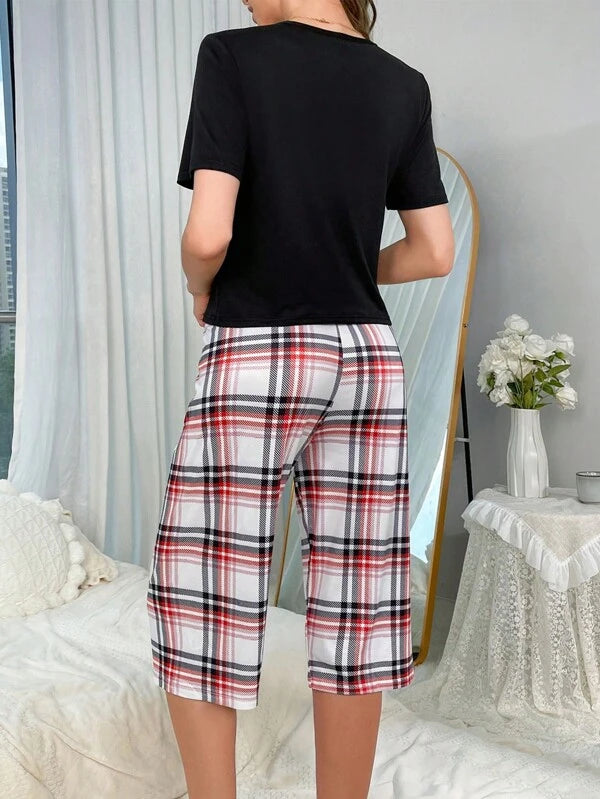 Plaid Print Pocket Patched PJ Set