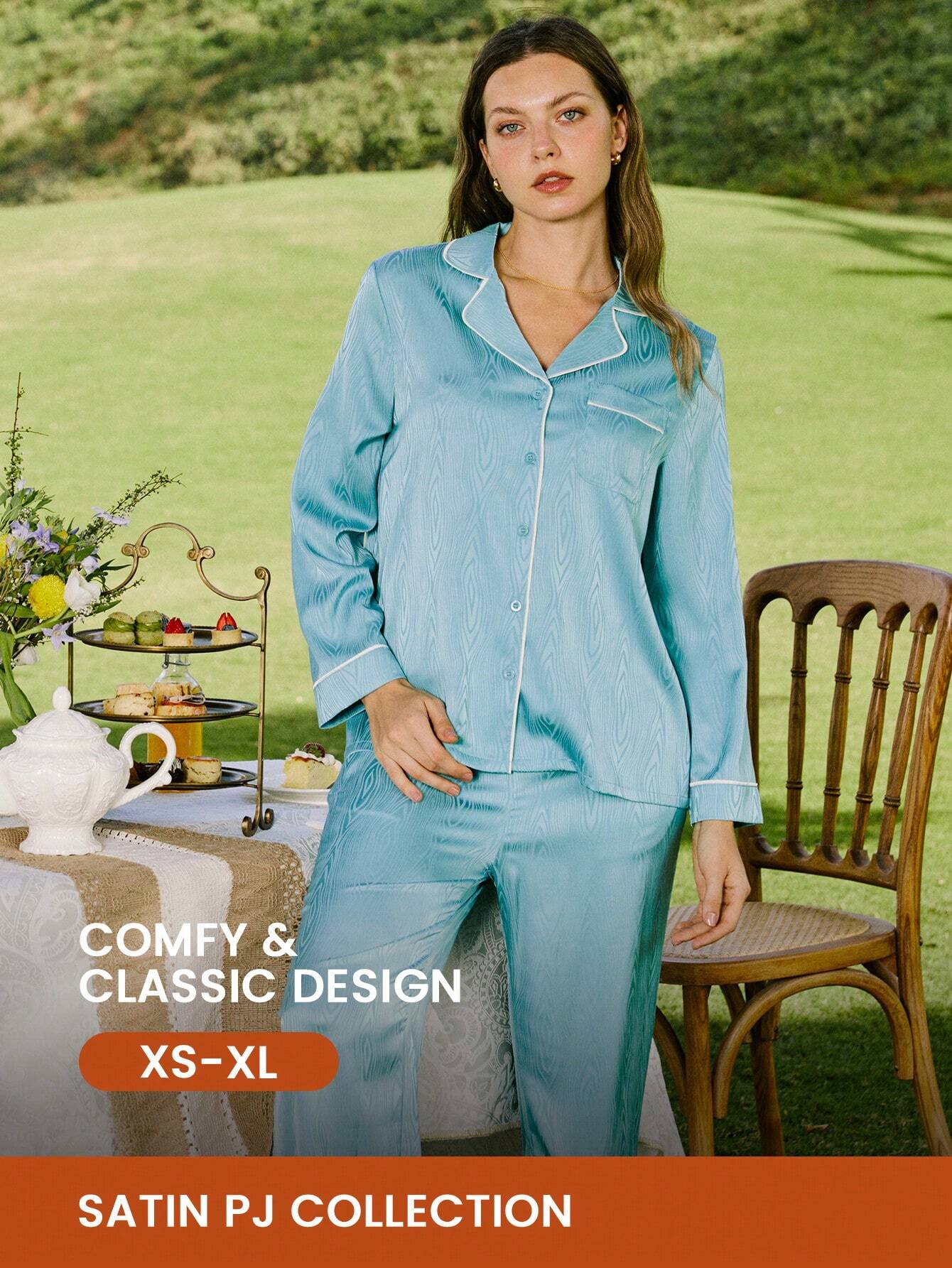 LUVLETTE Textured Satin-Jacquard Long Pajama Sets