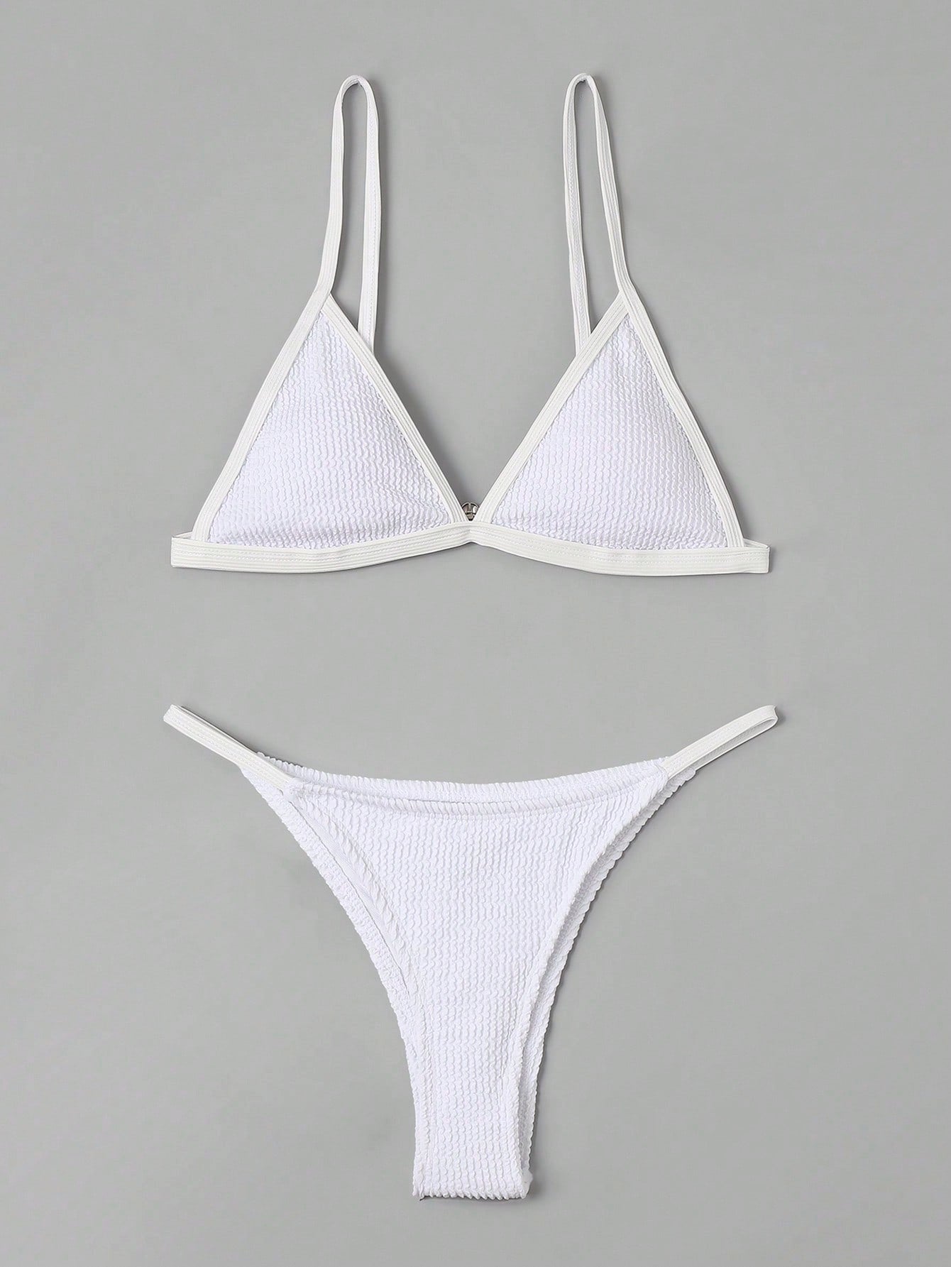 Contrast Binding Triangle Thong Bikini Swimsuit