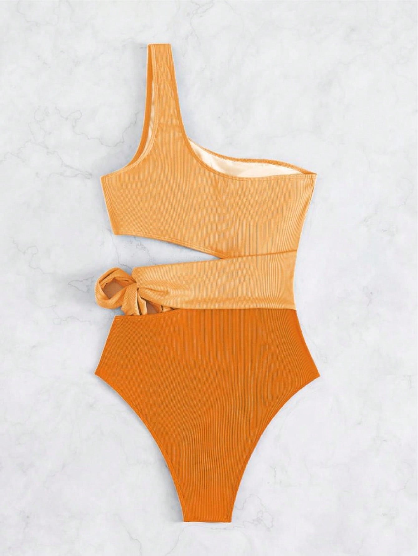 SHEIN Swim Vcay Two Tone Cut Out Knot Side One Shoulder One Piece Swimsuit