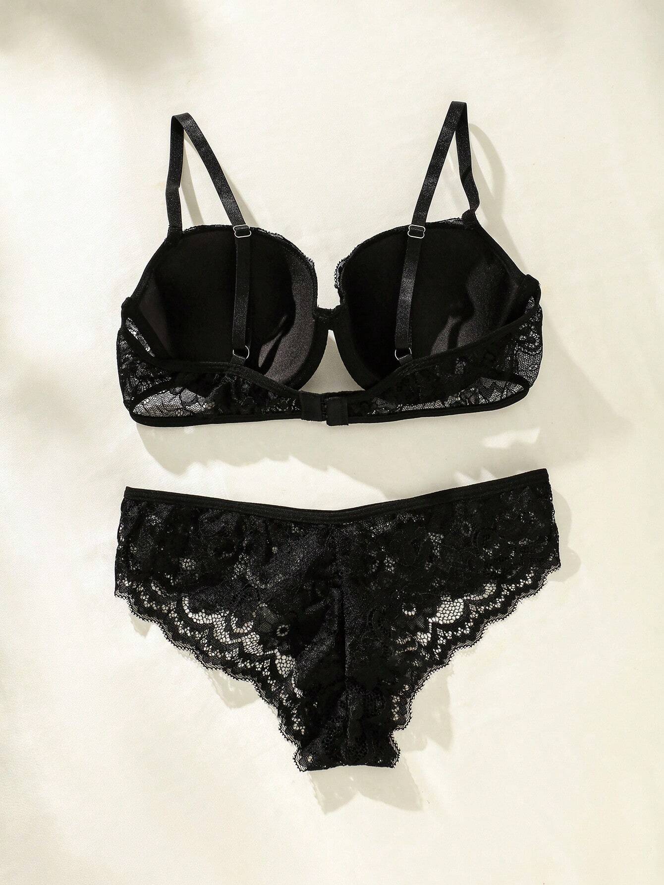 DesireSculpt Floral Lace Underwire Bra &amp; Panty Lingerie Set