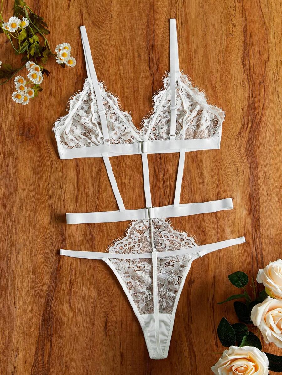 Floral Lace Cut-out Lingerie Set