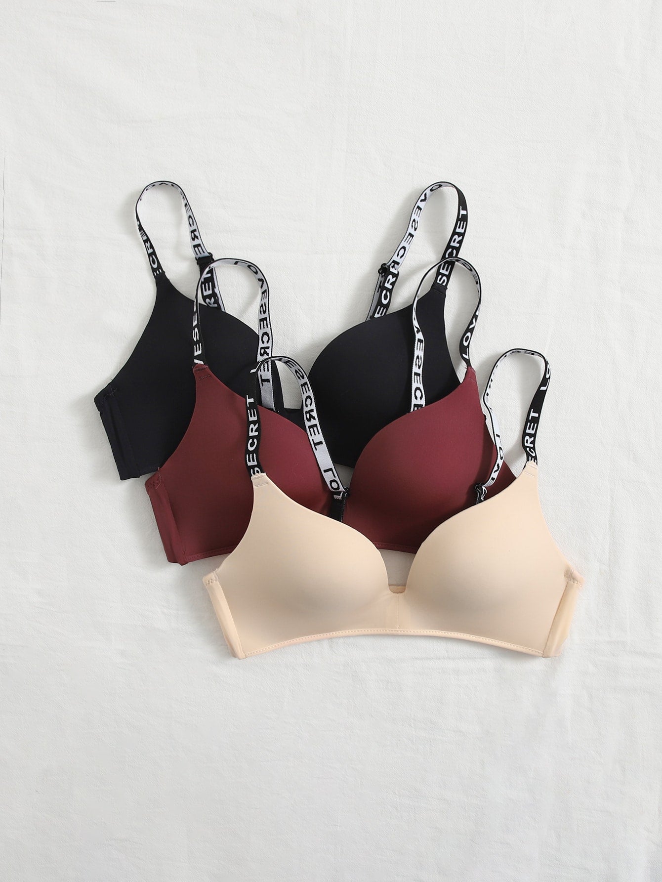 3pack Letter Tape Wireless Bra Set