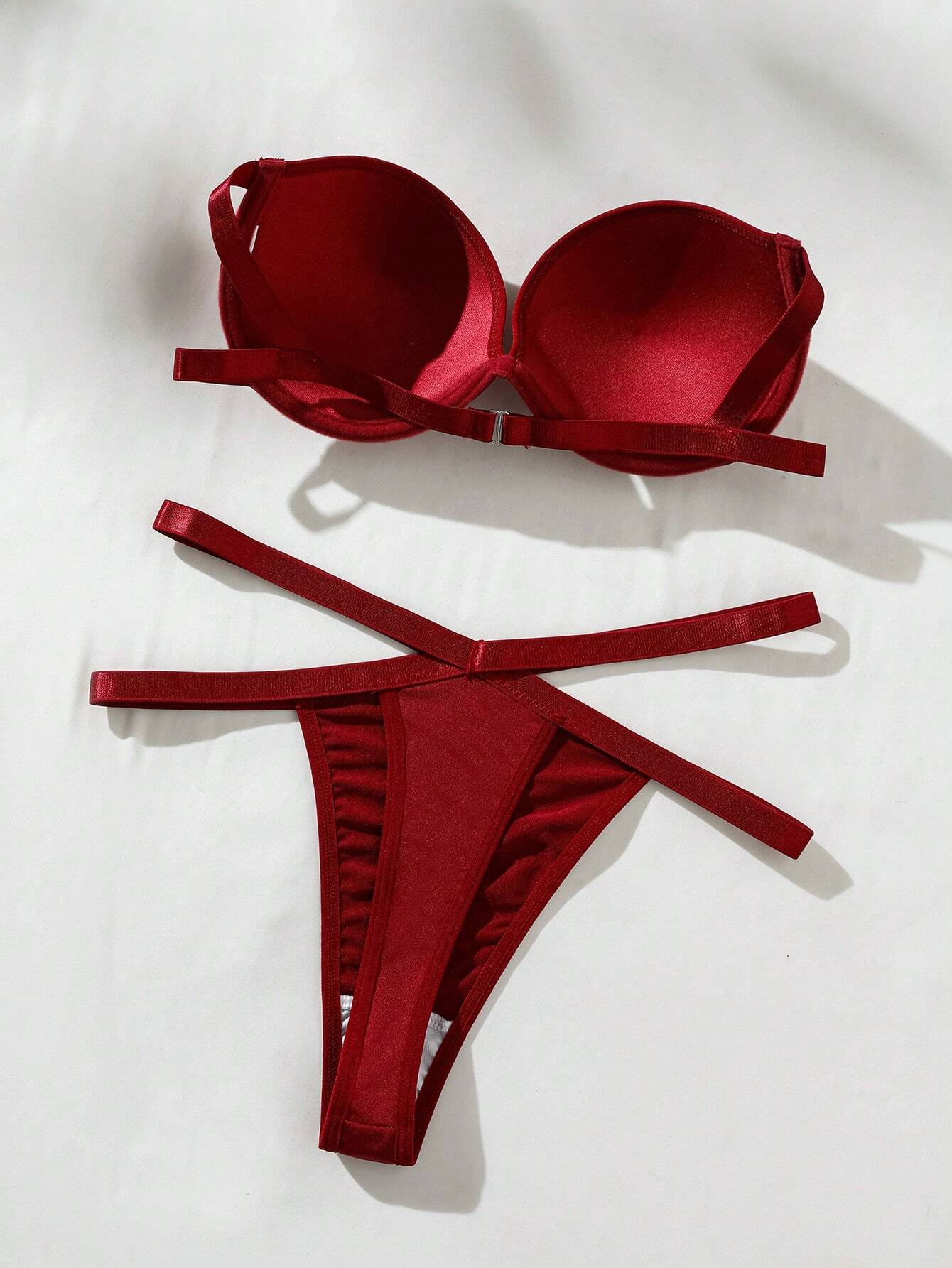 Women's Plain Hollow Out Lingerie Set, Bra &amp; Panty Set