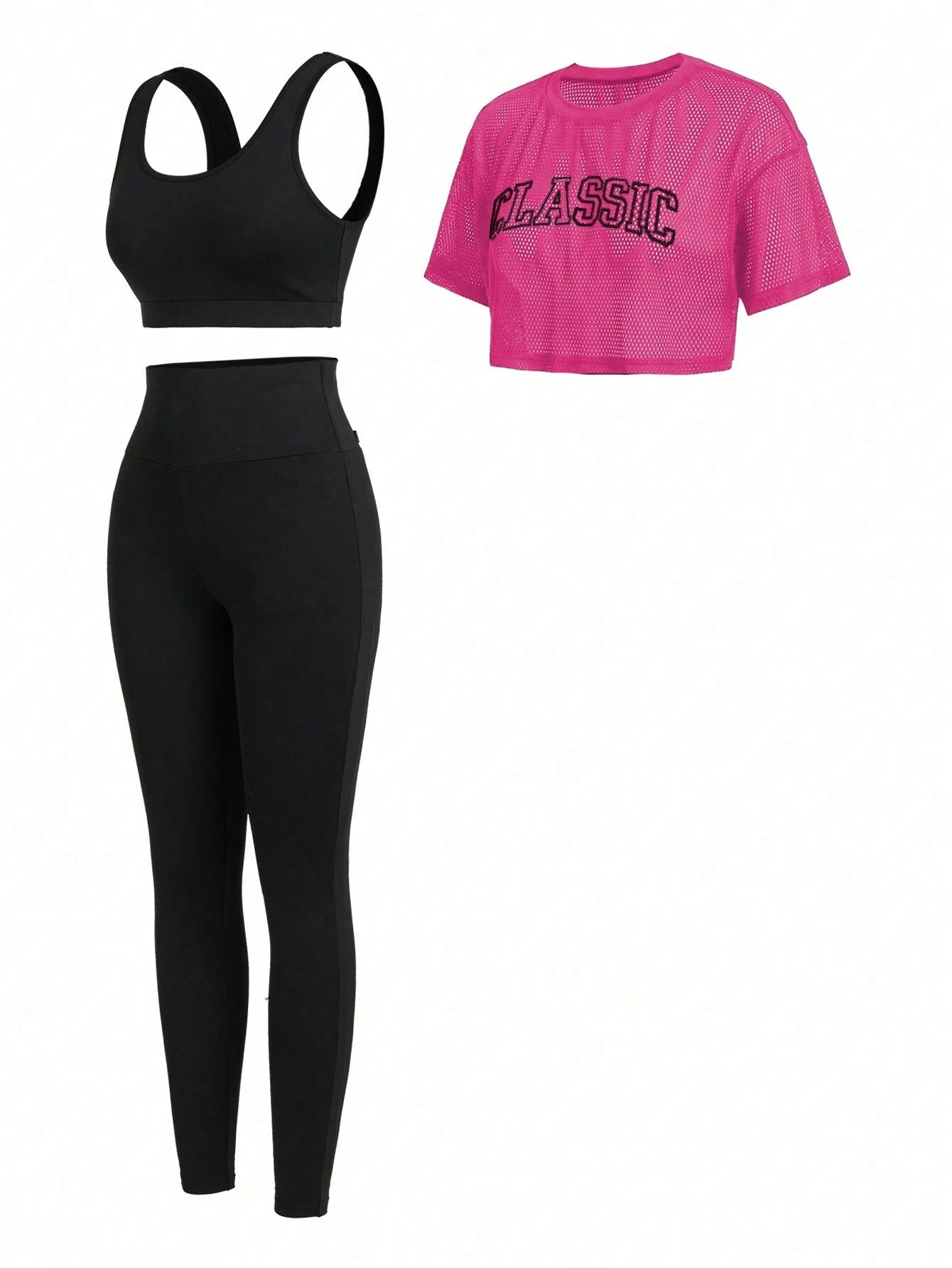 Sport Studio Mesh Printed Vest + Black Basic Slim-Fit Tank Top + &amp; Leggings