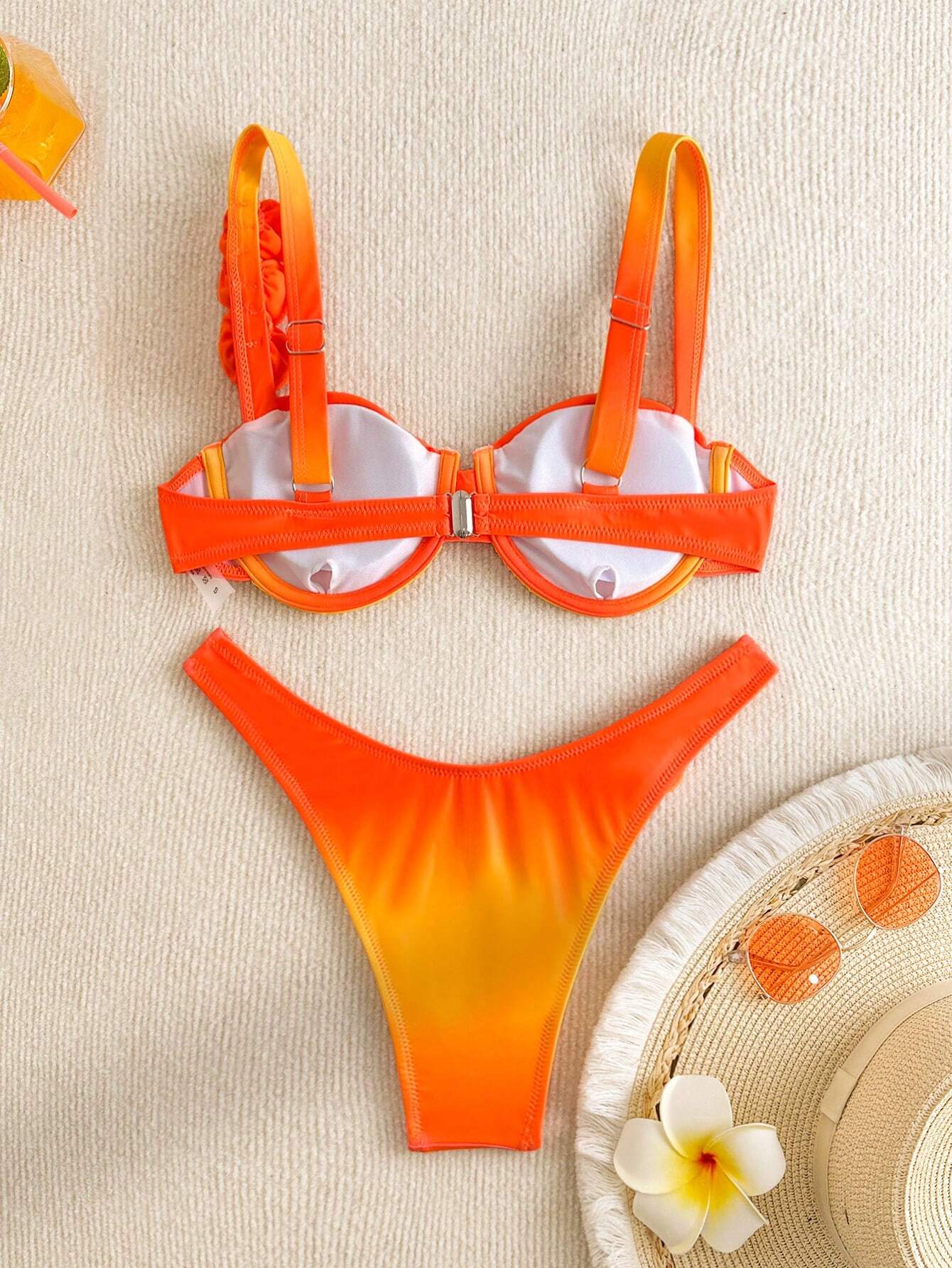 Bikinx Women's Solid Color Underwire Bikini Three-Dimensional Flower Sexy Split Bikini