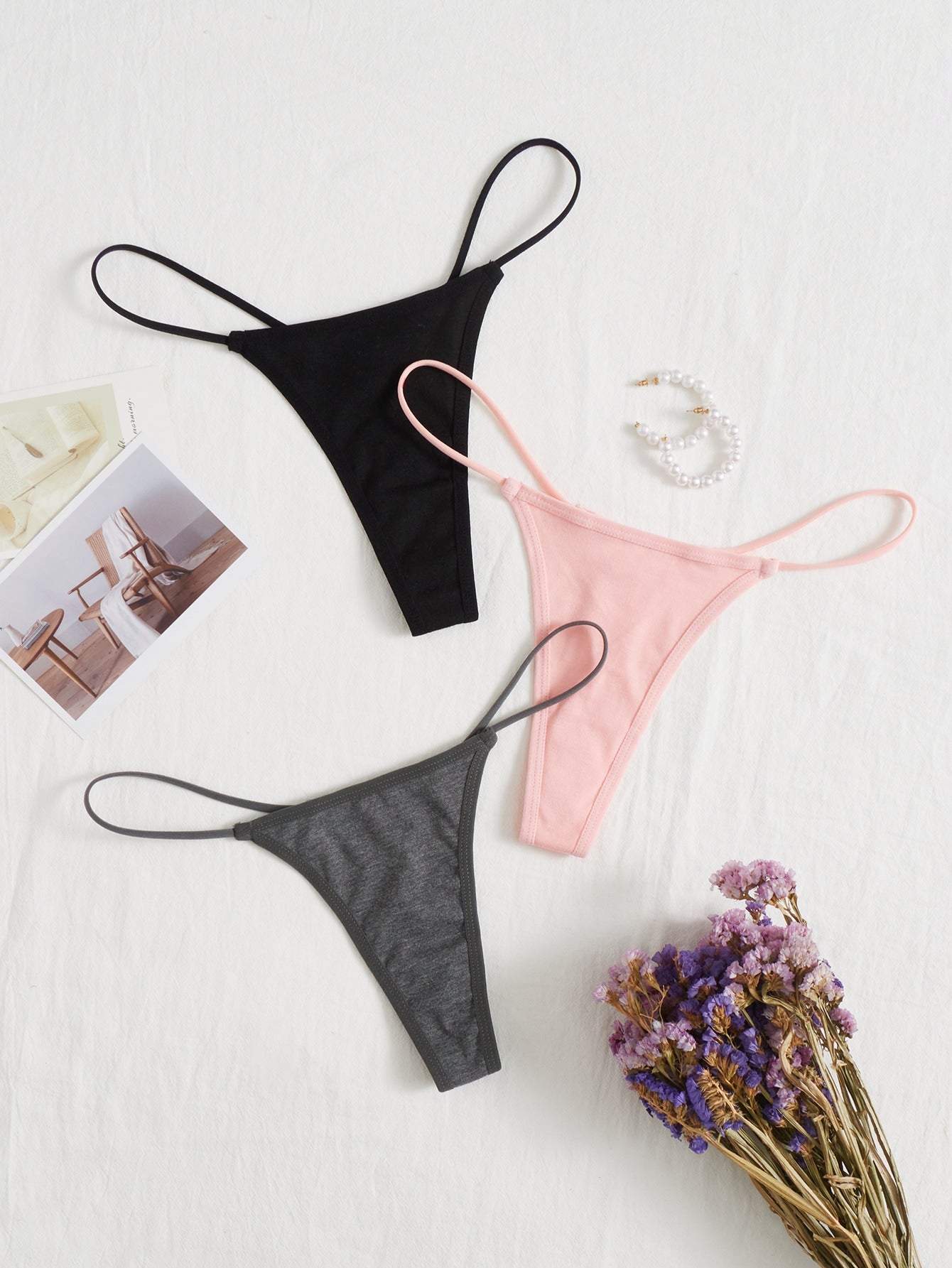 3pack Solid No Show Thong Set Multicolor 3