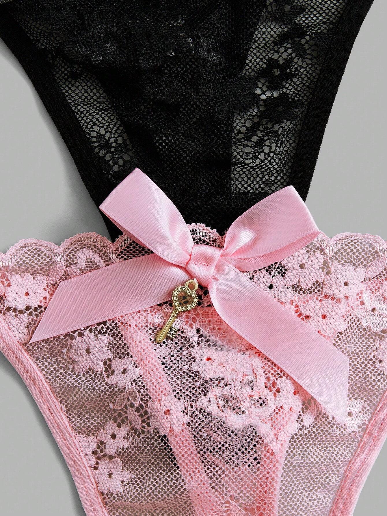 ROMWE Kawaii 3pack Floral Lace Bow Decor Thong