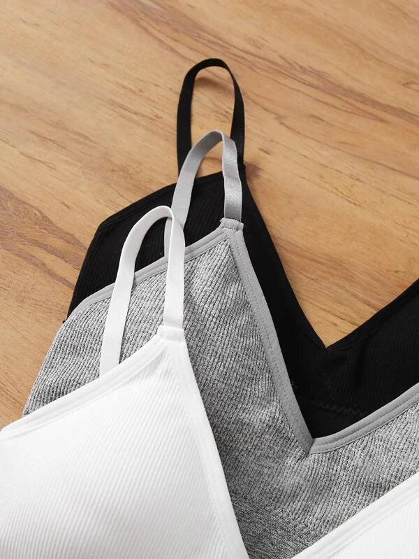 3sets Rib Letter Graphic Lingerie Set