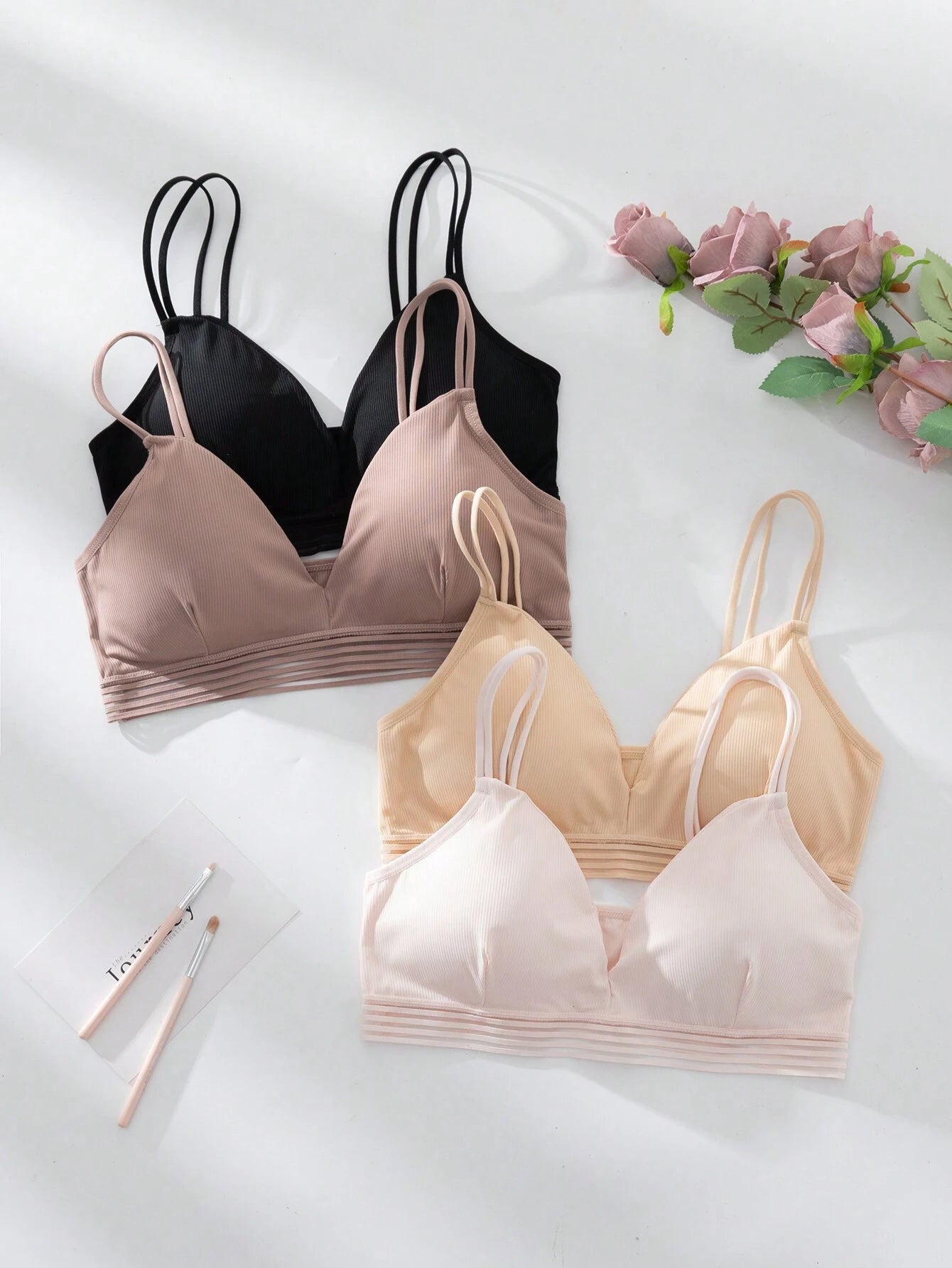 Basics 4pack Rib Mesh Trim Bra Set Multicolor 4