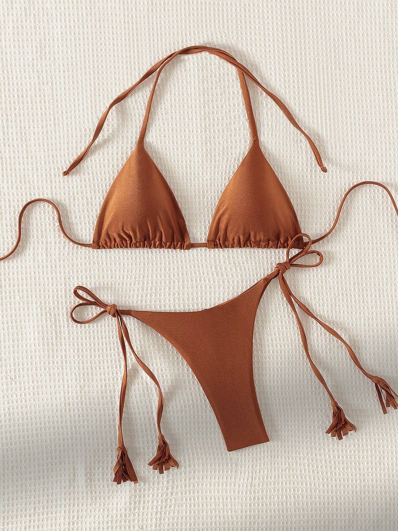 Women's Solid Color Halter Strap Separated Swimsuit Set Carnival