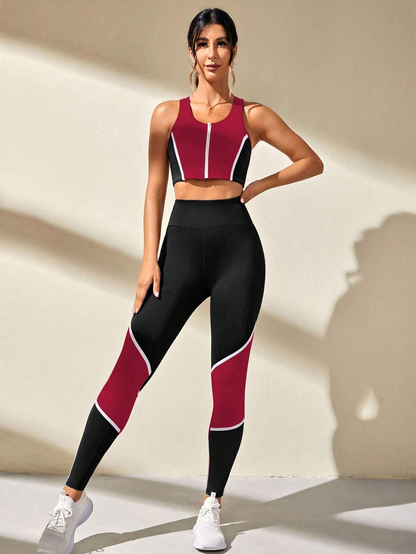 Two Piece Outfits Colorblock Zip Up Sports Set Multicolor 4