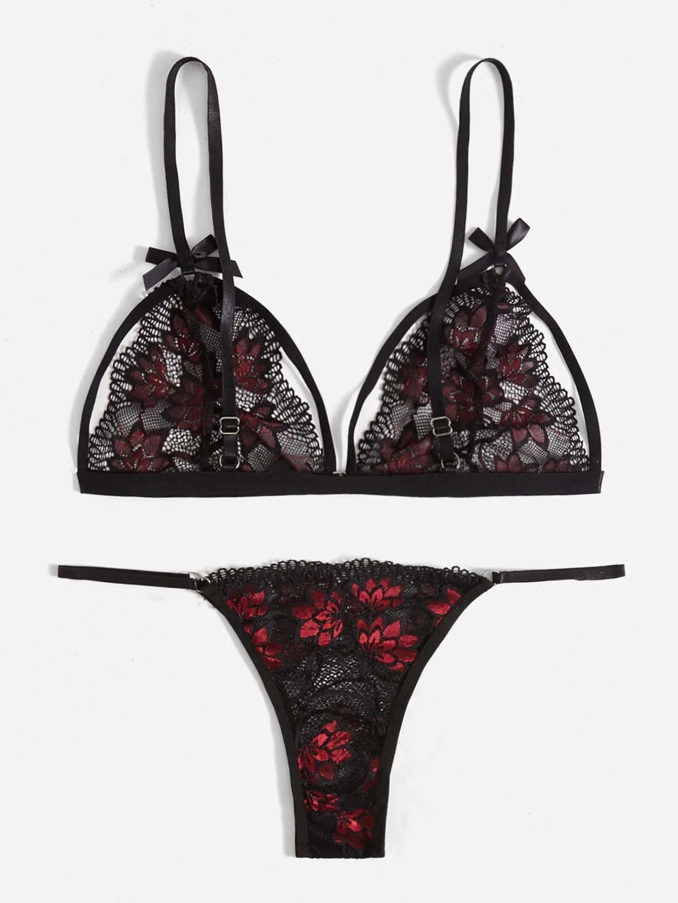 Classic Sexy Floral Lace Harness Lingerie Set