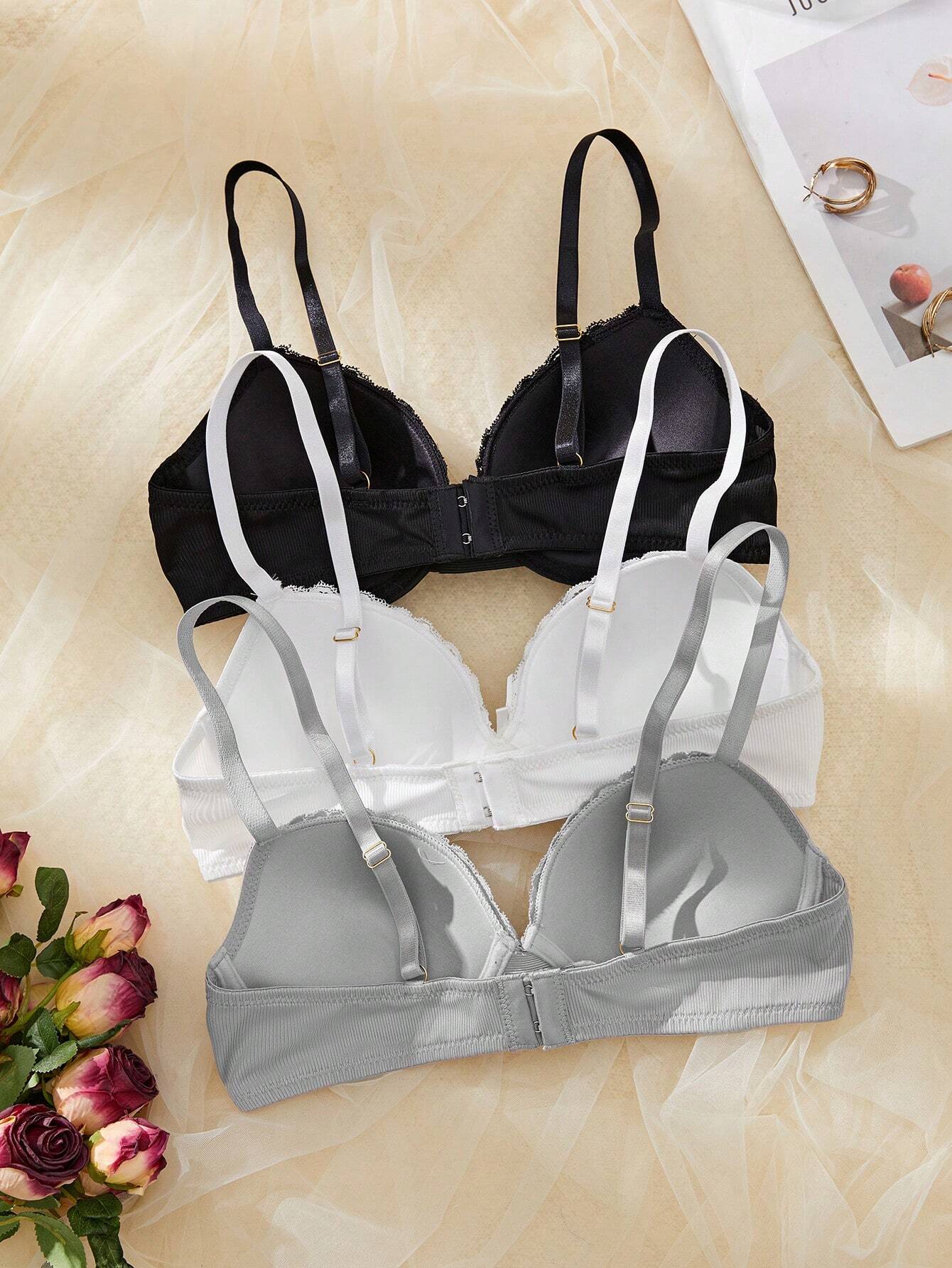 3pcs/Set Women's Simple Casual Gather Lightly Padded Underwire Bra