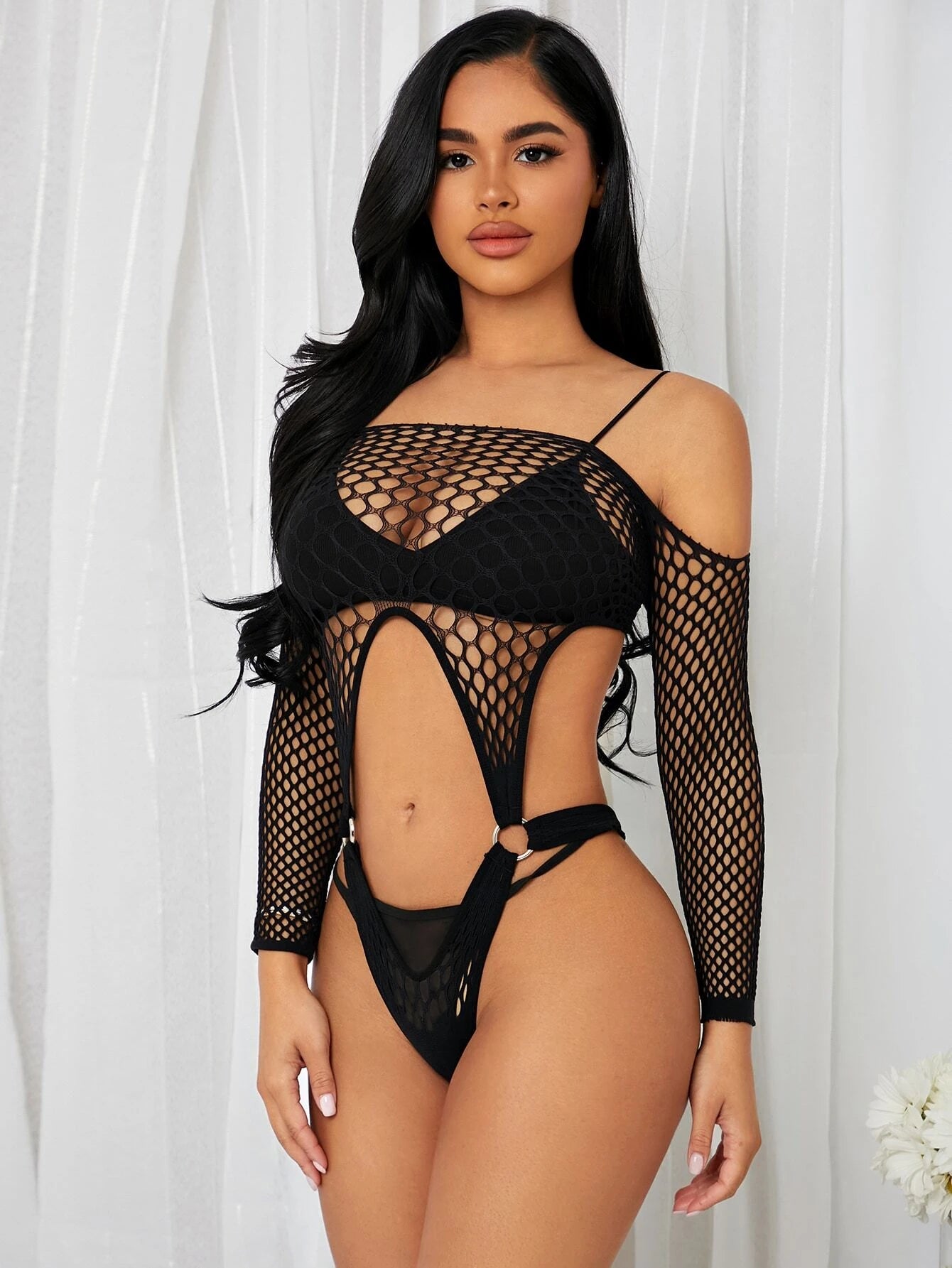 Classic Sexy Ring Linked Fishnet Teddy Bodysuit Without Lingerie