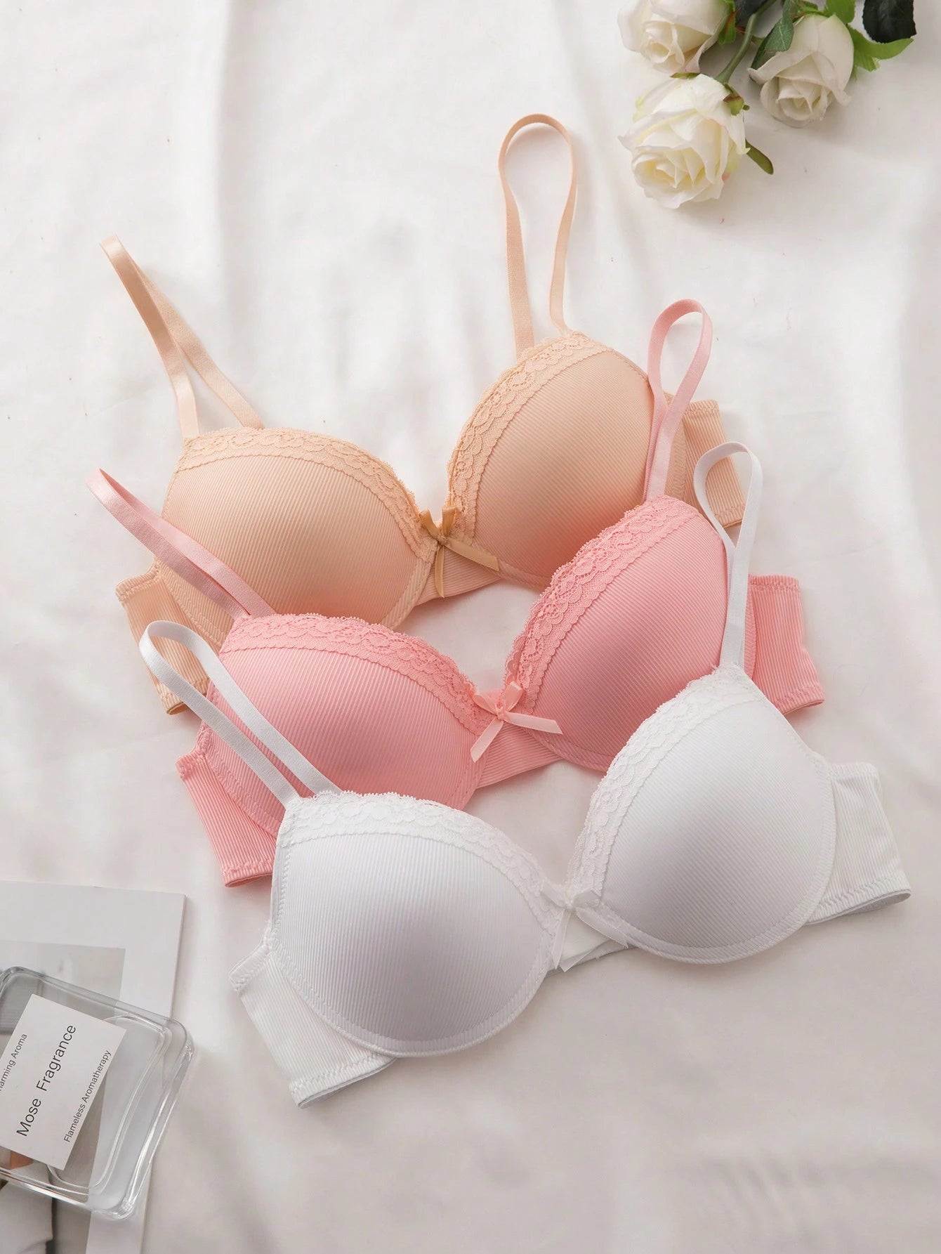 3pcs/Set Women's Simple Casual Gather Lightly Padded Underwire Bra Multicolor