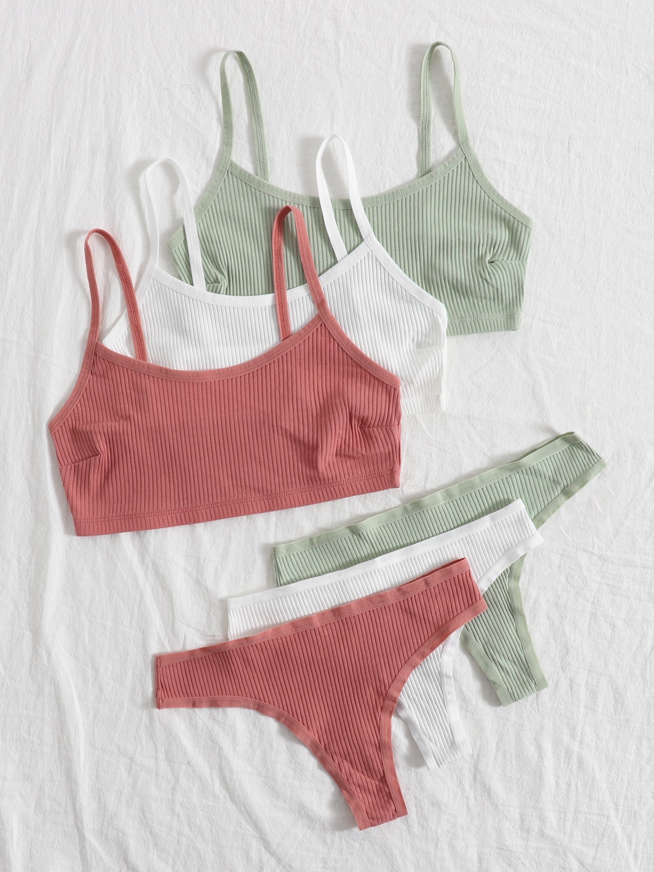 3pack Solid Rib Lingerie Set