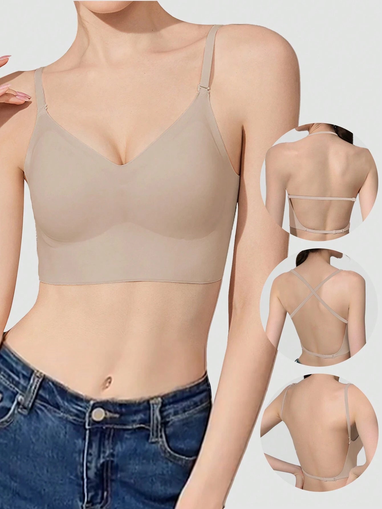 Sexy Low Back Backless Bras Dusty Pink