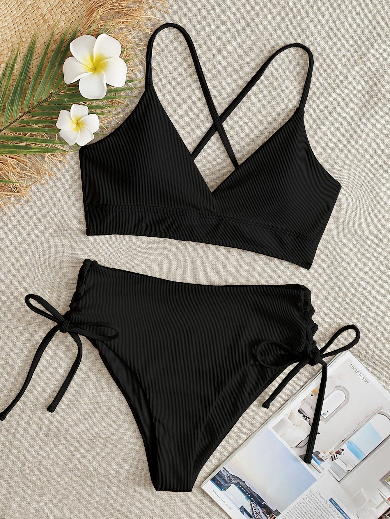 SHEIN Swim Basics Plain Tie Side Bikini Swimsuit