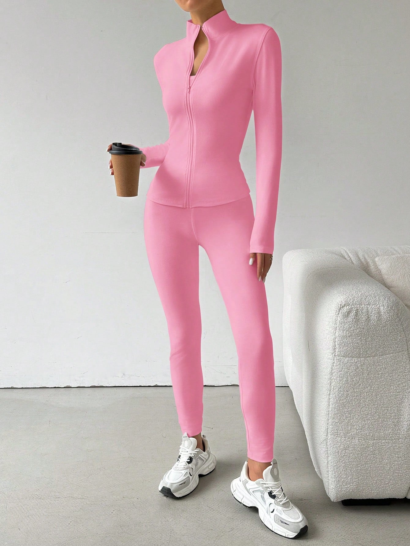 EZwear Black Two Piece Set Sportswear Zip Up Jacket &amp; Leggings