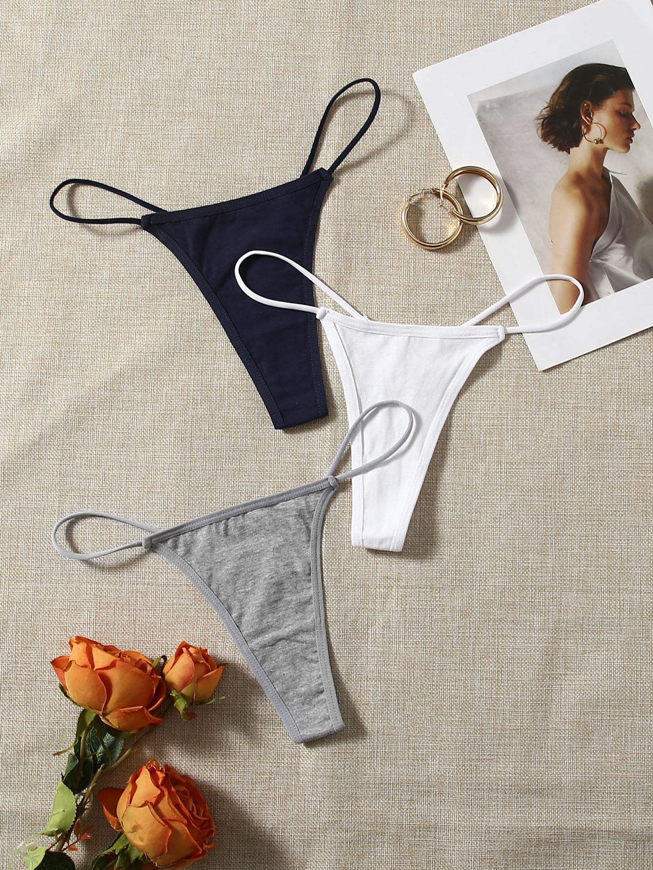 3pack Solid No Show Thong Set