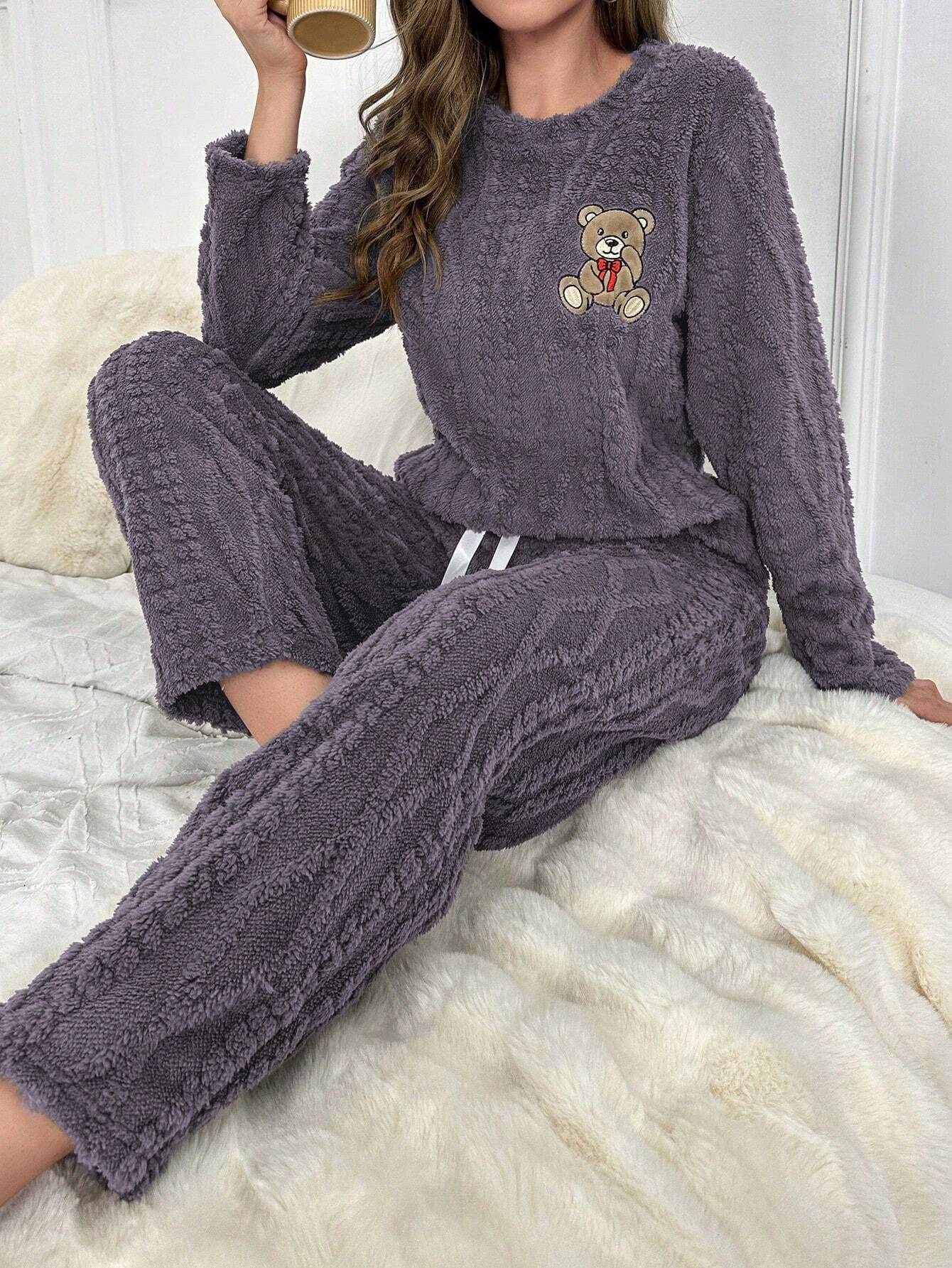Bear Patched Flannel PJ Set / Pajama Set
