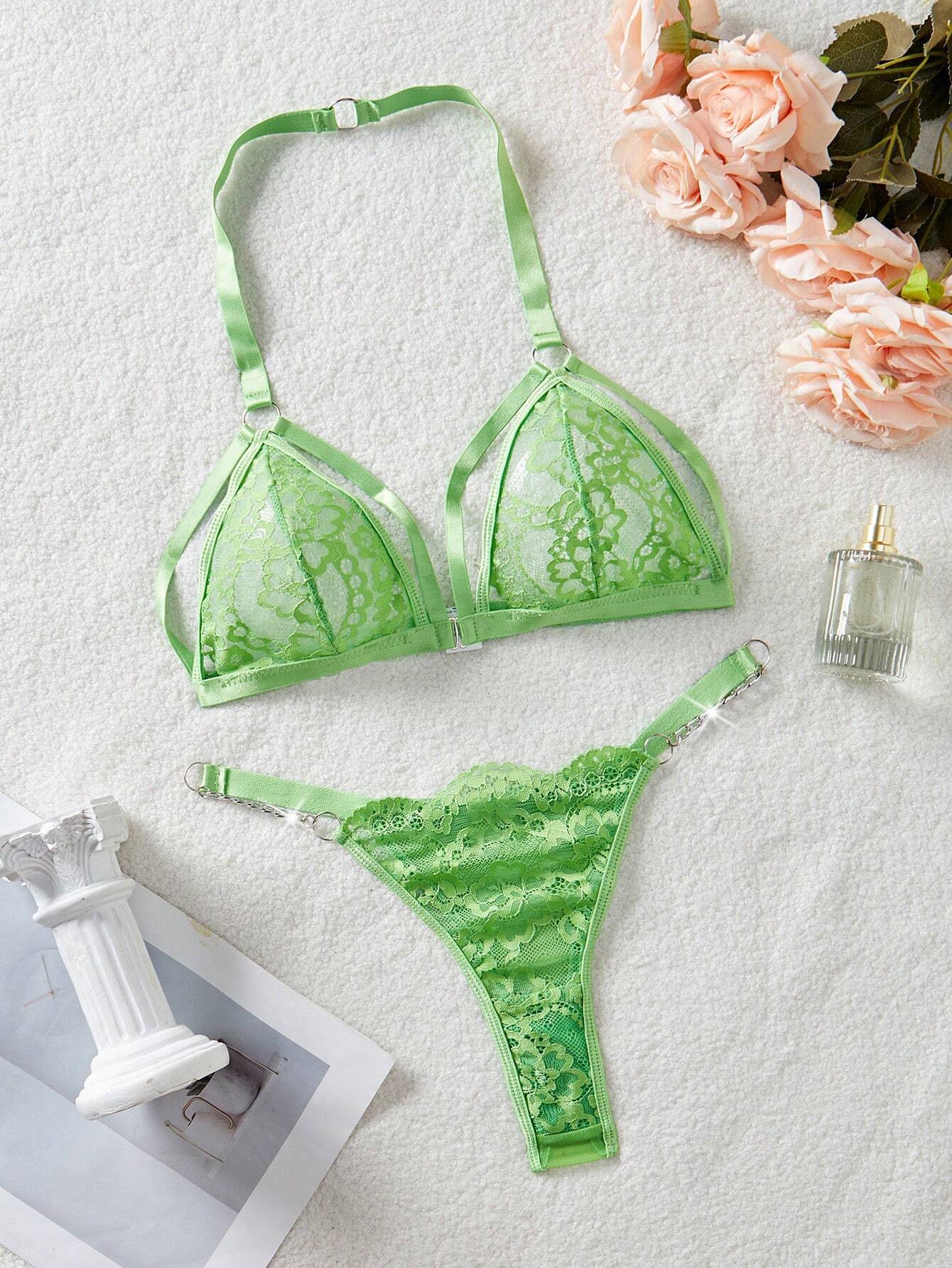 Classic Sexy Floral Lace Harness Lingerie Set