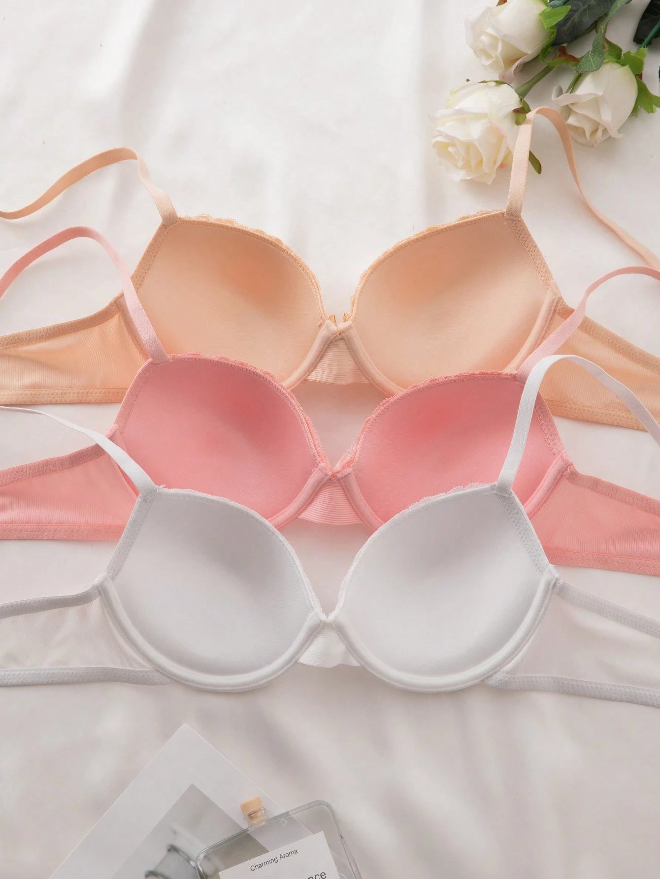 3pcs/Set Women's Simple Casual Gather Lightly Padded Underwire Bra