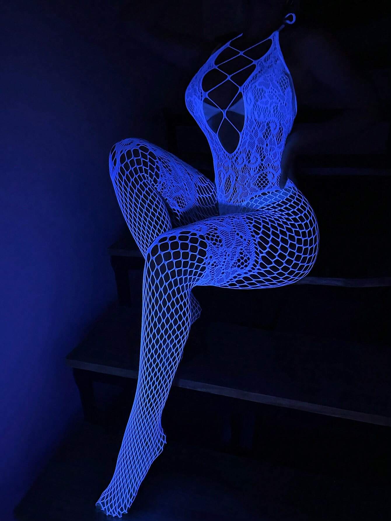 Women's Sexy Bodysuit In Glow-in-the-dark Blue White One-Size