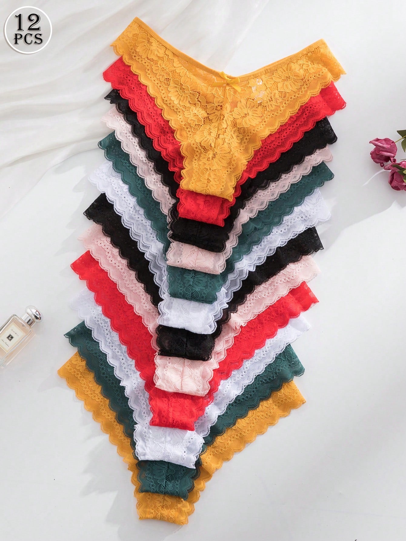 12pcs/Pack Women's Elegant & Comfortable Lace Trim Bikini Underwear