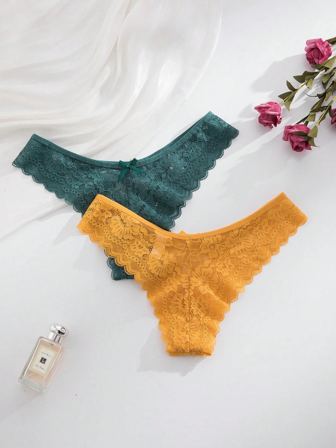 12pcs/Pack Women's Elegant & Comfortable Lace Trim Bikini Underwear
