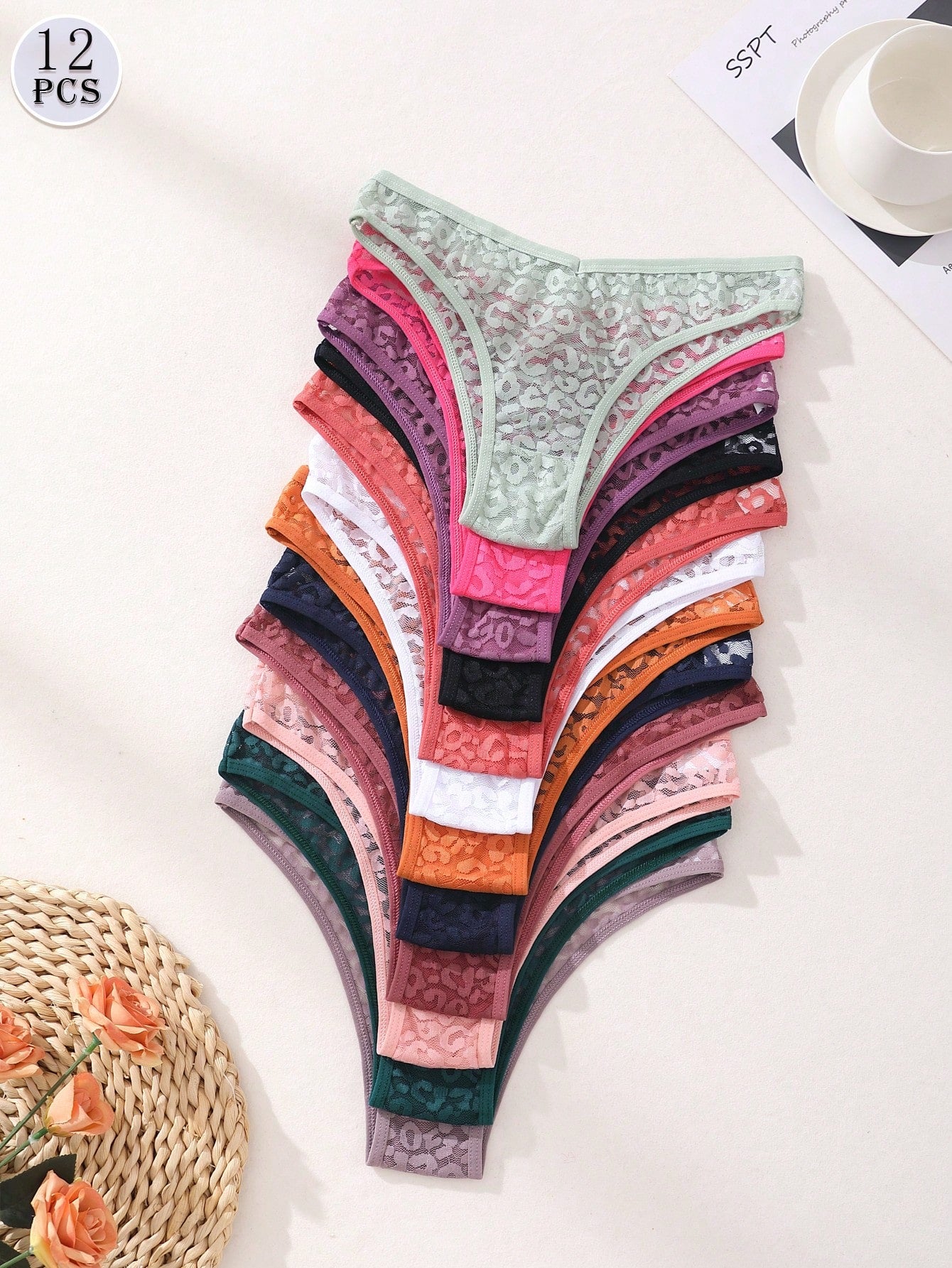 12 PCS Women's Sexy Lace Hollow Out Bikini Panties