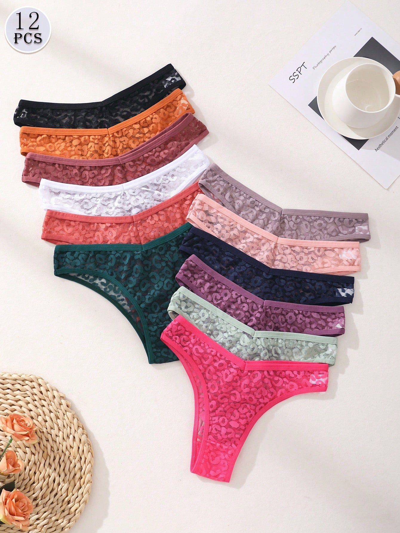 12 PCS Women's Sexy Lace Hollow Out Bikini Panties