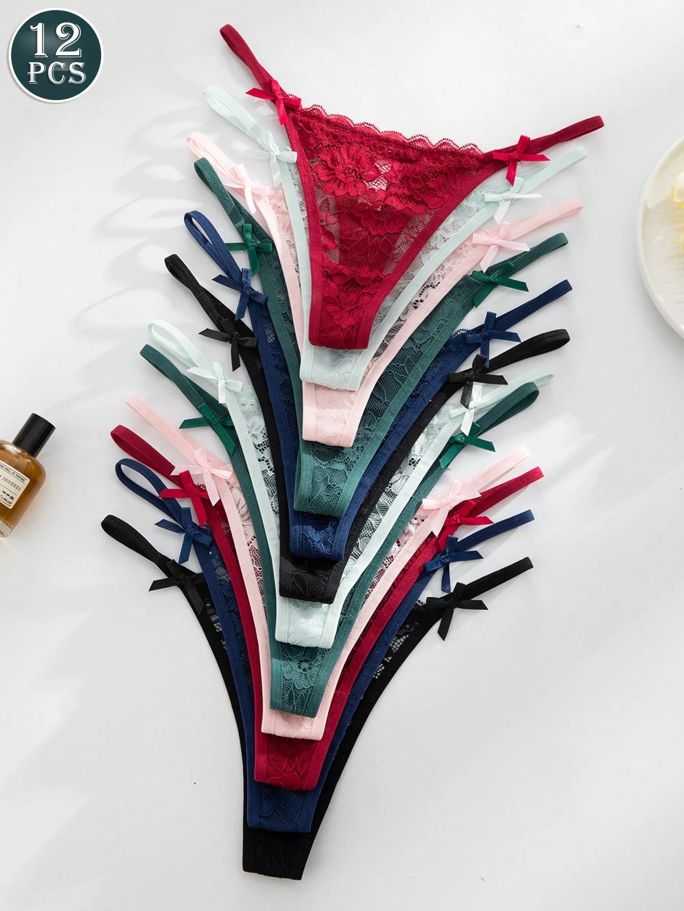 12pcs/Set Romantic Sexy Lace Women's Thong Panties Multicolor 6