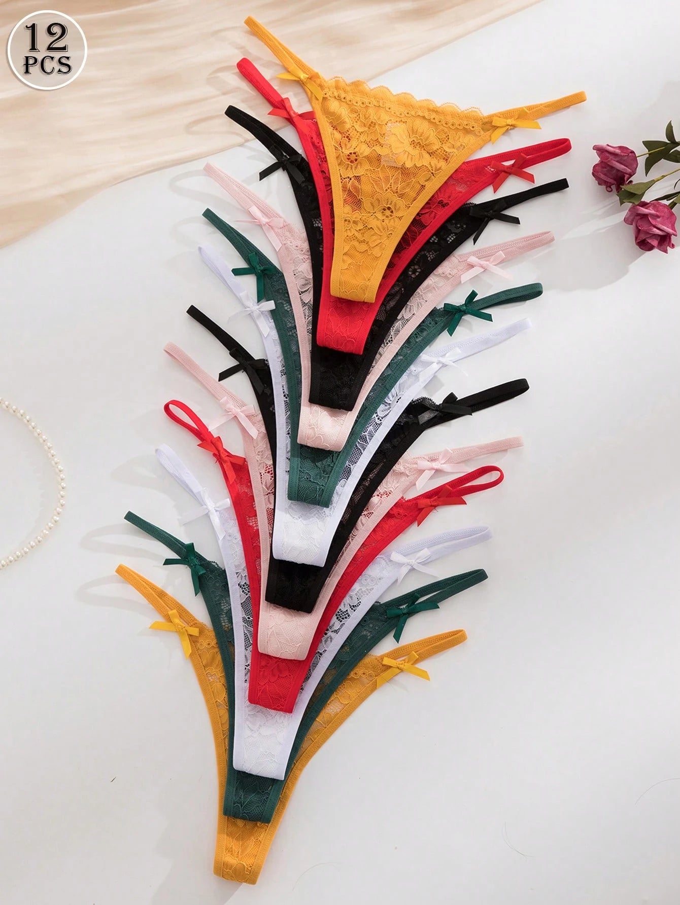 12pcs/Set Romantic Sexy Lace Women's Thong Panties Multicolor 3
