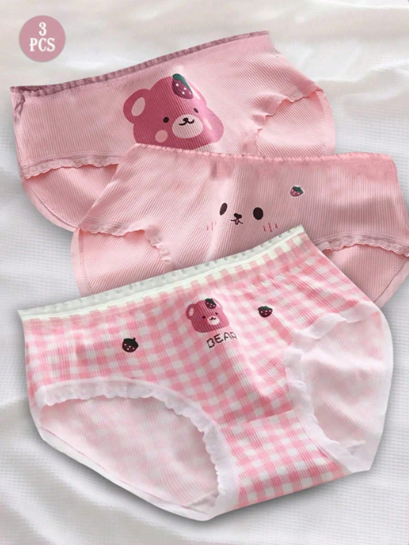3pcs/Pack Cute Cartoon Print Soft Breathable Mid-Rise Panties