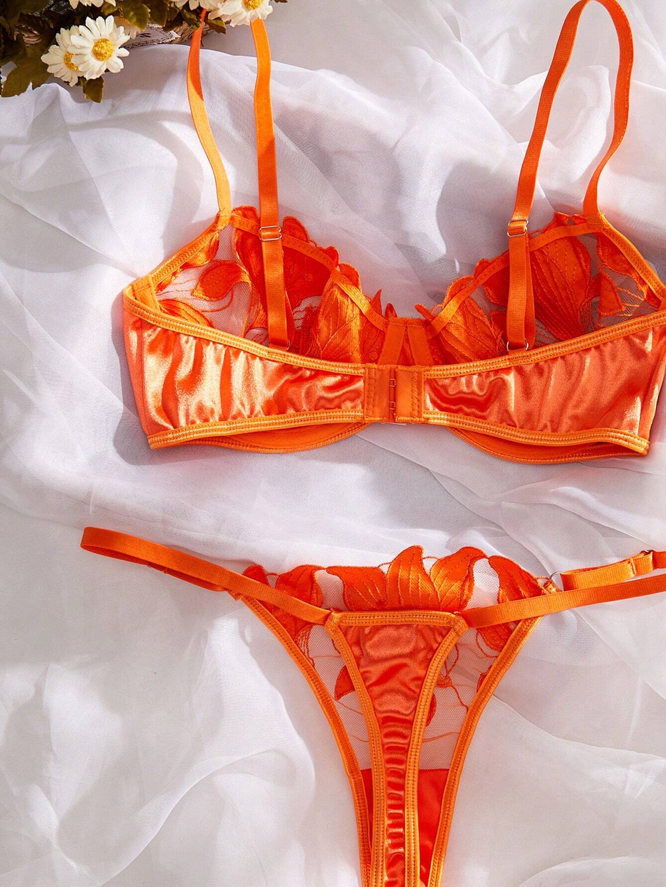 Women's Embroidered Mesh Contrast Sexy Lingerie Set