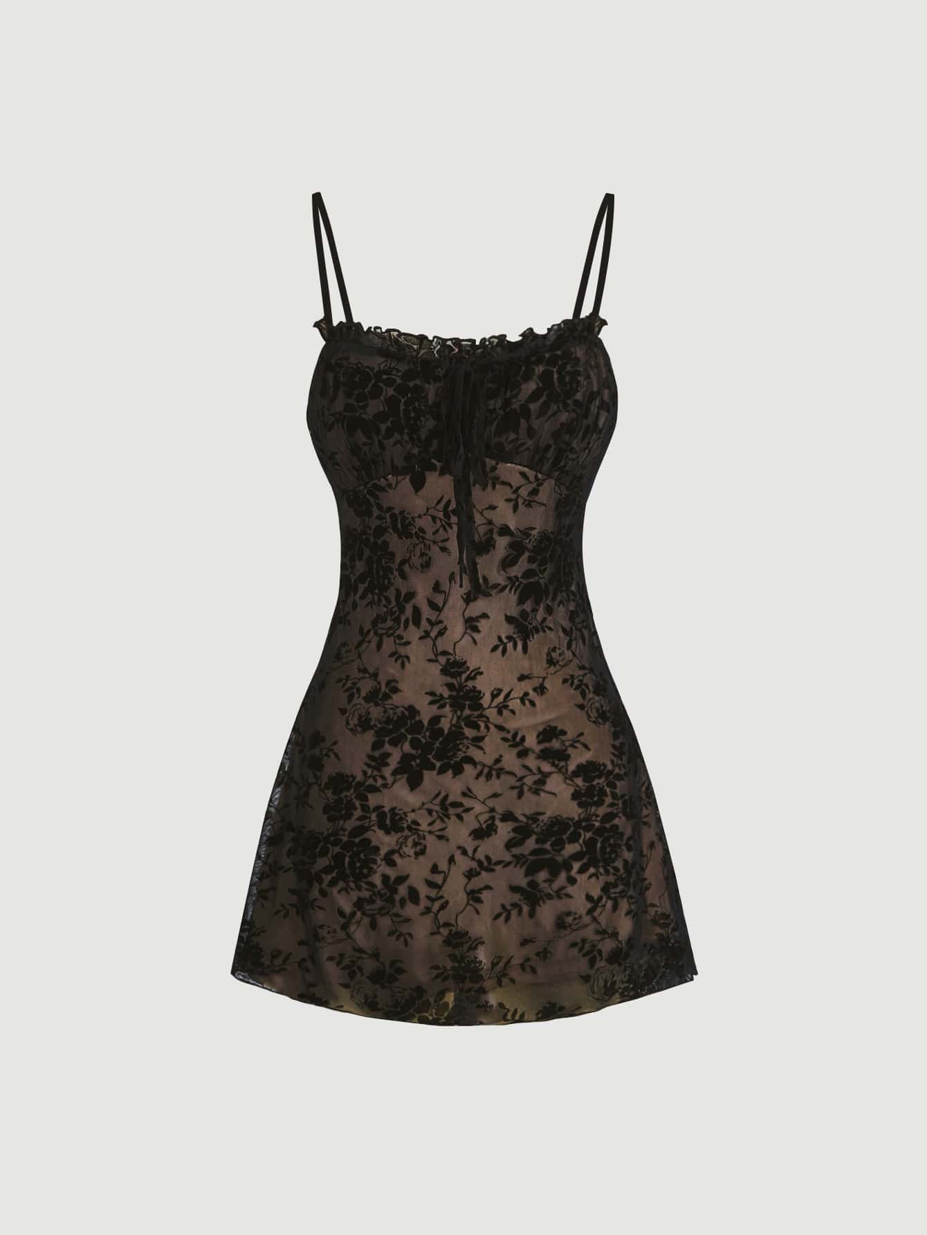 SHEIN MOD Ruched Bust Floral Mesh Cami Dress