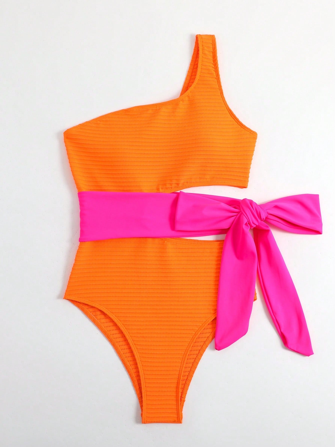 SHEIN Swim Chicsea Color Block Cut Out Knot One Shoulder One Piece Swimsuit