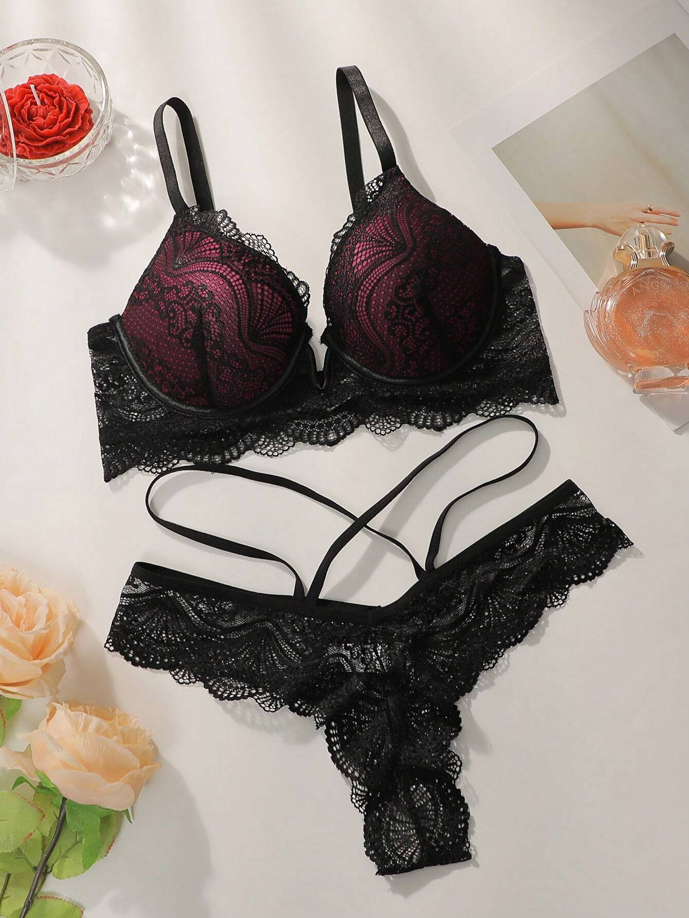 Lace Underwire Bra &amp; Panty Lingerie Set