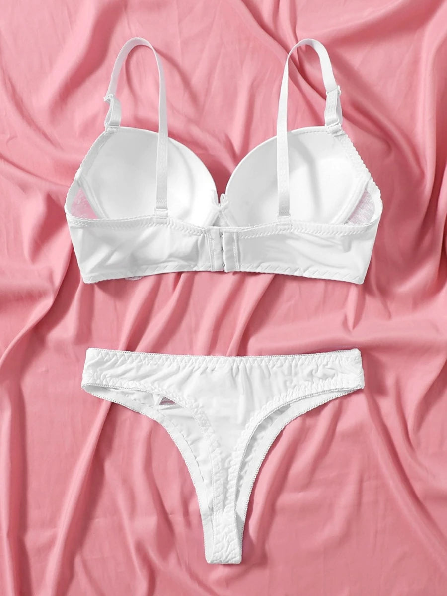 Contrast Lace Super Push Up Lingerie Set