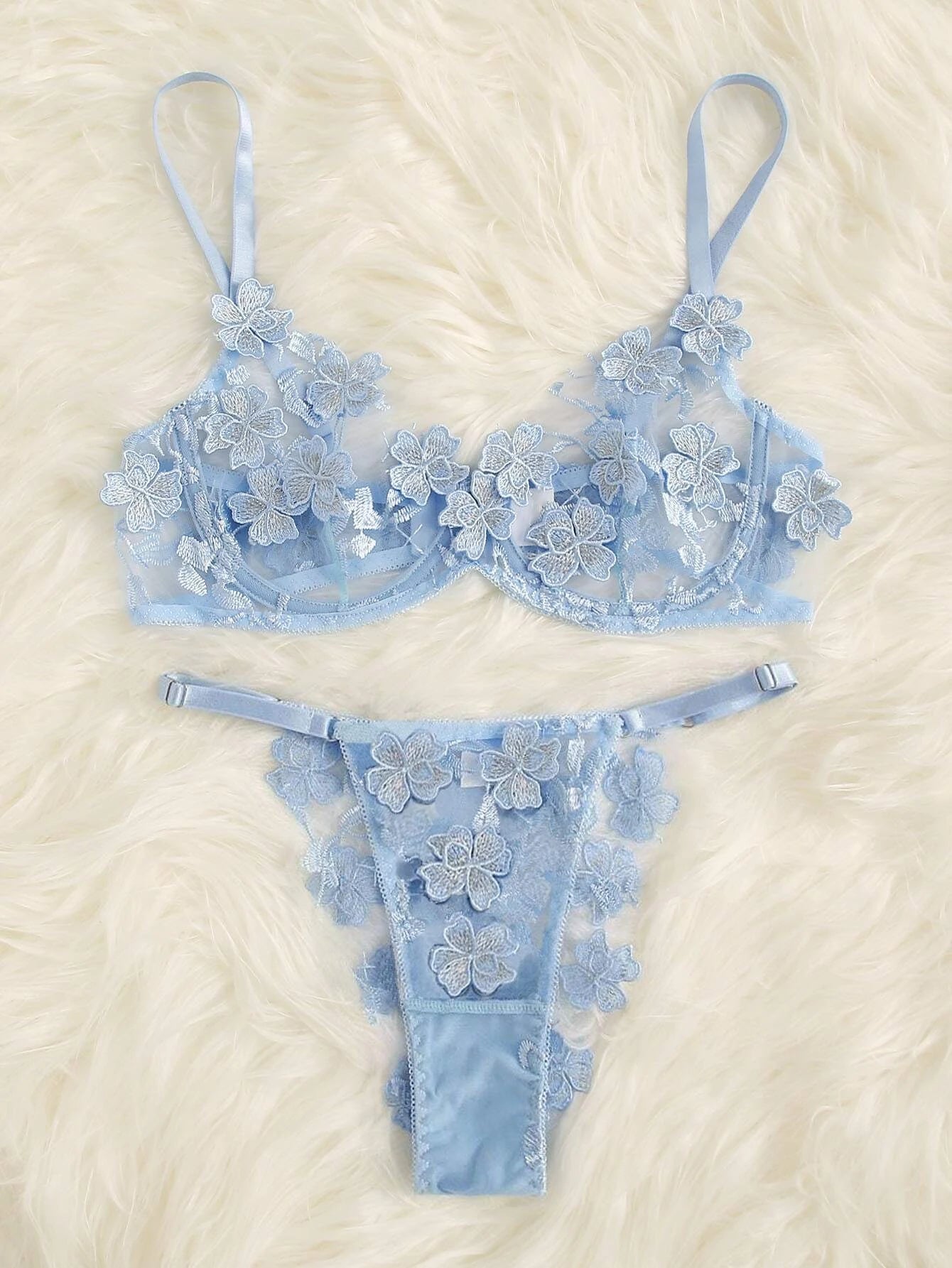 Applique Lace Underwire Bra & Panty Lingerie Set