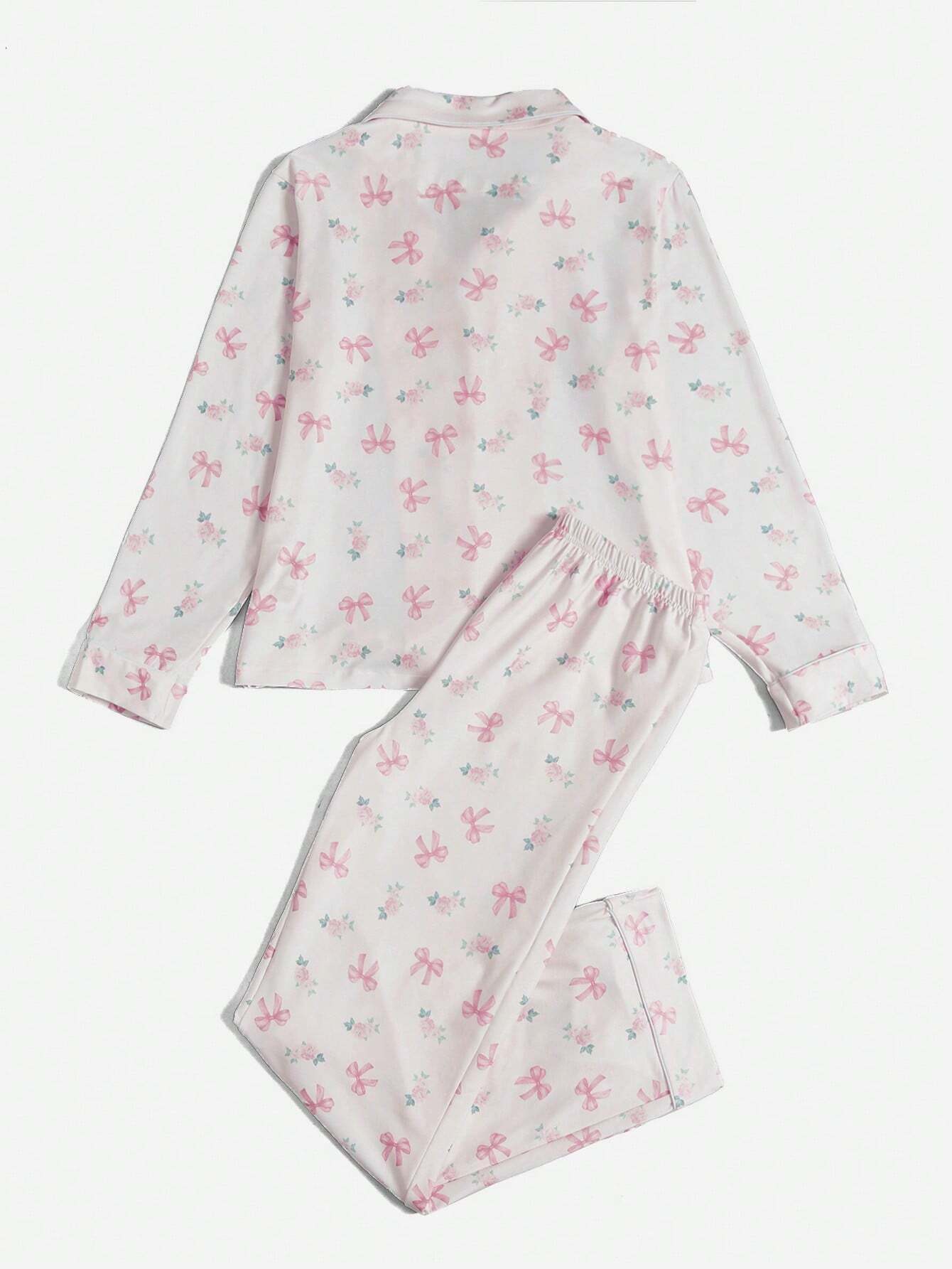 Kawaii Bowknot Printed Pajama Set With Bow