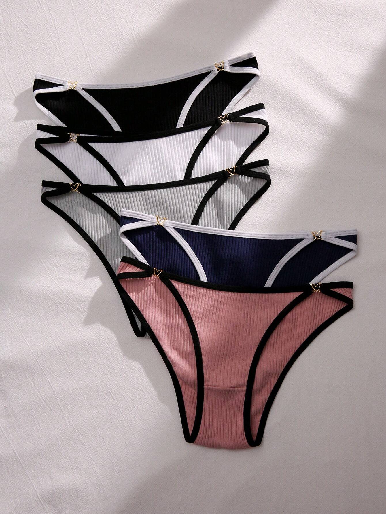 Basics 5pack Contrast Binding Ribbed Knit Panty Multicolor