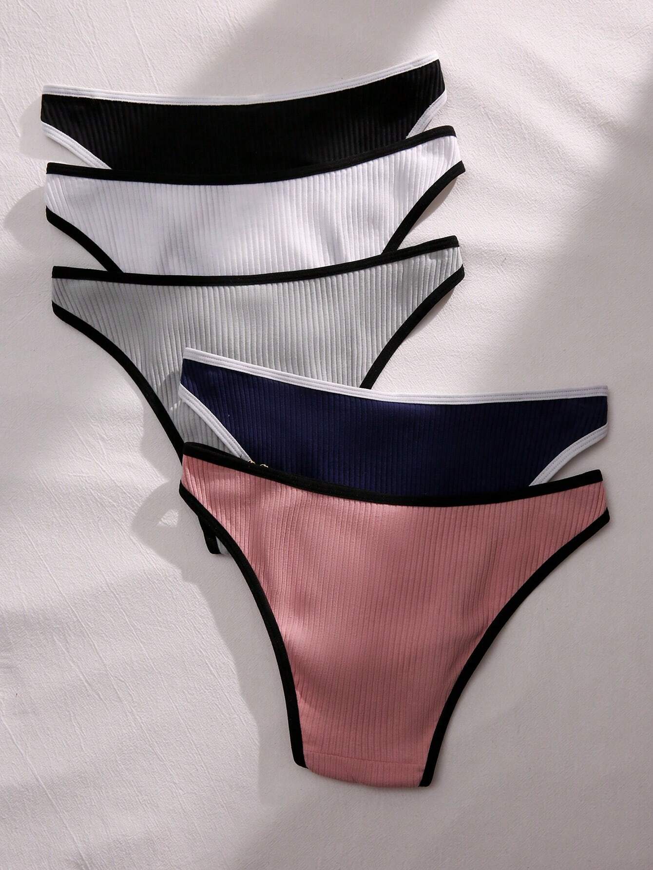 Basics 5pack Contrast Binding Ribbed Knit Panty
