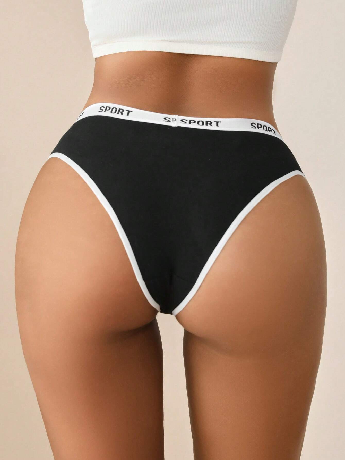 EasyFave 3pcs Letter Tape Waist Contrast Binding Brief