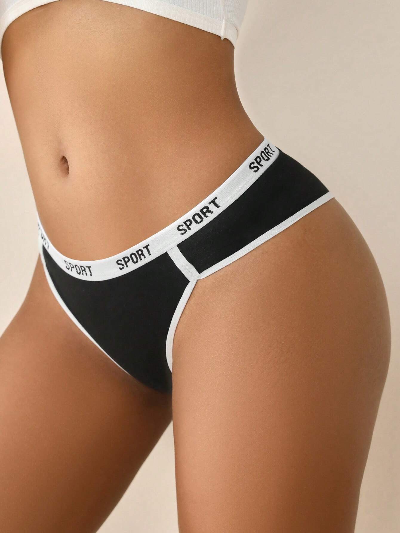 EasyFave 3pcs Letter Tape Waist Contrast Binding Brief